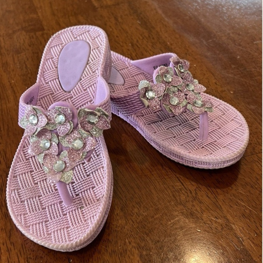 Flower Thong Sandals Lavender Sparkle Flowers Flip‎ Flops Young Girl 12-13